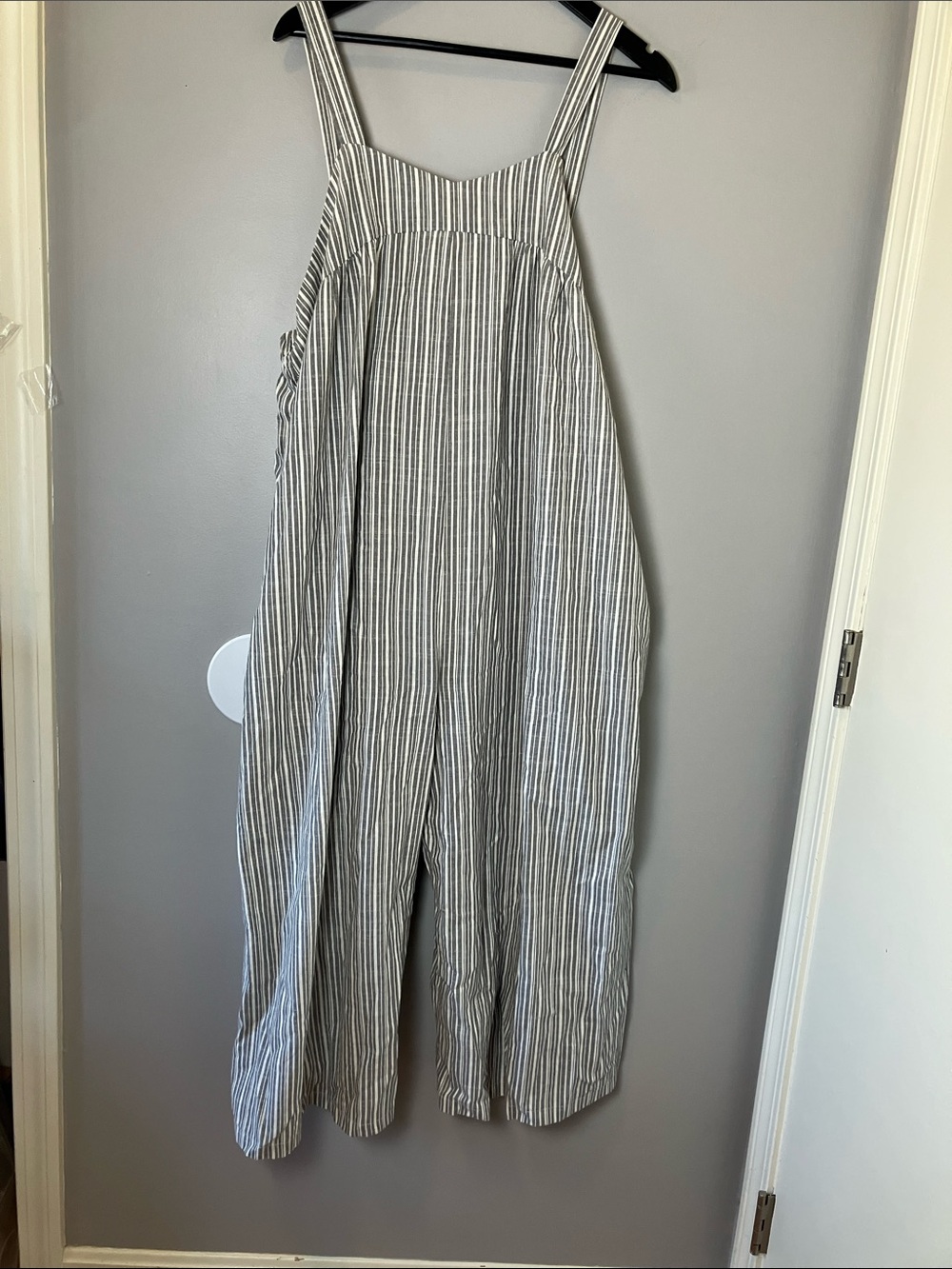 LaBiz Striped Wide Leg Cotton Jumpsuit Size Large Lagenlook